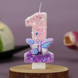 Purple Glitter Number <b>Candles</b> 0-9 Set with Butterfly Flowers for Birthday Cake Creative Decorative <b>Toppers</b> - Product Image 5