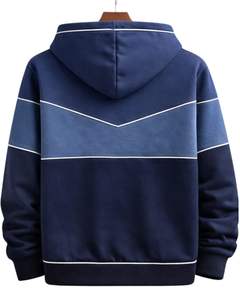 Sudadera con capucha azul marino personalizada para hombre, con cremallera en contraste, de algodón y forro polar, estilo casual urbano, chaqueta de invierno, fabricante personalizado - Product Image 2
