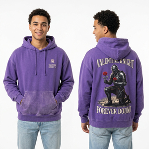 Sudadera con Capucha Morada Vintage Premium, Corte Holgado, Diseño Personalizado de Caballero Sosteniendo una Rosa en la Espalda, Sudadera para Hombre, Estilo Urbano - Product Image 1