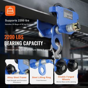Carrello Manuale con Capacità di Carico di 2200 Libbre/1 Tonnellata, a Quattro Ruote, con Barra di Spinta Regolabile, Larghezza Flangia a I da 2,5 a 7 Pollici - Product Image 6