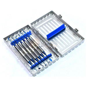 Ensemble de 6 instruments chirurgicaux orthopédiques manuels en titane doré pour composite ionomère, avec cassette bleue, haute qualité - Product Image 1