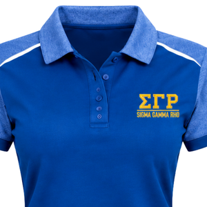 Polo Azul Rey de Manga Corta con Diseño de Hombros en Contraste, Logotipo Bordado con Letras Griegas en el Pecho, Cierre de Botones, Ropa Deportiva Casual - Product Image 5