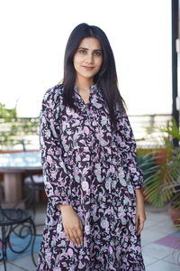 Block Print Dress Indian Tunics Hand Printed Dress Cotton <b>Long</b> <b>Gown</b> V-neck <b>Long</b> Sleeve Casual Wear <b>Long</b> Maxi Dress <b>For</b> <b>Women</b> - Product Image 2