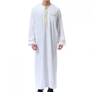 Túnica Tradicional Árabe para Hombre, Thobe de Algodón y Lino, Abaya con Mangas Largas y Bolsillos, Estilo Jubba Étnico Informal de Arabia Saudita - Product Image 4