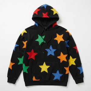Sweat-shirt à capuche pour homme en polyester et coton avec appliqué, motif étoile multicolore, style streetwear décontracté - Product Image 5