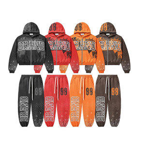 Unisex Streetwear Tracksuit Full <b>Zip</b> <b>Hooded</b> Sweatshirt And Drawstring Pants With Brand Logo Print In Black Red Orange Brown - Product Image 1