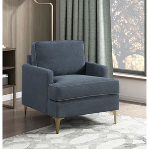 Fauteuil d'appoint moderne et confortable en chenille grise avec pieds en métal finition dorée, en contreplaqué durable pour salon - Product Image 1