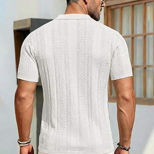 Chemises en tricot pour hommes, style vintage, manches courtes, boutonnées, décontractées, pour l'été, la plage, les vacances - Product Image 6