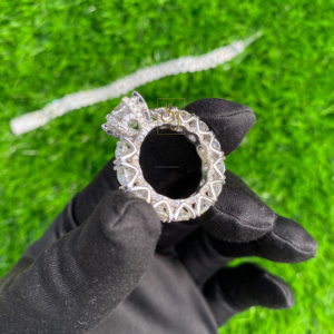 Vente chaude 925 Argent Blanc Or Brillant Coupe Moissanite Solitaire Fiançailles Anniversaire Bague En Diamant Grande Pierre Éternité - Product Image 3