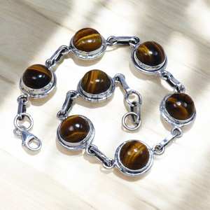 925 <b>Sterling</b> <b>Silver</b> Tiger Eye Gemstone <b>Bracelet</b> Handmade Jewelry Elegant Design For Men And <b>Women</b> Bulk Wholesale Jewelry - Product Image 1