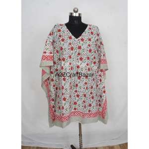 Vestido Kaftán Midi de Algodón 100% Hecho a Mano para Mujer, Estilo Romántico Vintage con Estampado Floral, Cuello en V, Ajustado, con Borlas y Volantes, Mangas Cortas, Ecológico - Product Image 1