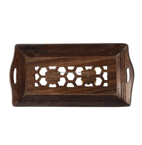 Plateau de service rectangulaire en bois sur mesure avec poignées Fabricant indien Exportateur Prix bas - Product Image 5