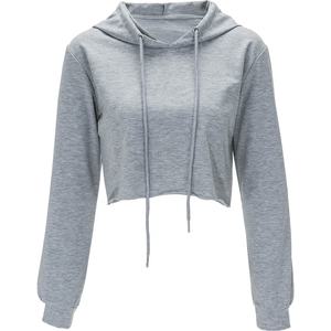 Ladies Casual Winter Season Crop Top Hoodie 100% Cotton Short Length Hooded Collar Women's Casual Hoodies & Sweatshirts - Product Image 2