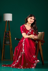 Vexotrend Indian Designer Women's Velvet Satin <b>Saree</b> Beautiful Patola Design Traditional Style Wedding Diwali Party Wear Wrinkle - Product Image 4