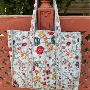 Bolso Tote con Estampado de Bloques para Mujer, Bolso de Hombro Hecho a Mano en India - Product Image 1