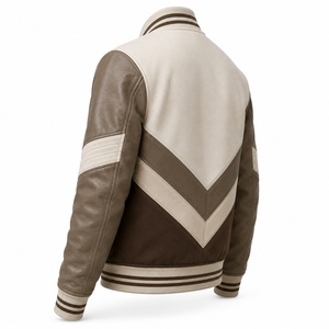 Veste universitaire pour homme, couleur marron crème, col rabattu, style décontracté d'automne, veste universitaire - Product Image 3