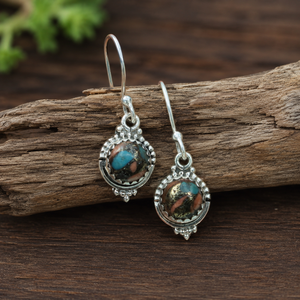 Boucles d'oreilles pendantes en turquoise naturelle, argent sterling 925, faites à la main, style bohème, bijoux en pierres précieuses, cadeau de Noël pour femme - Product Image 2