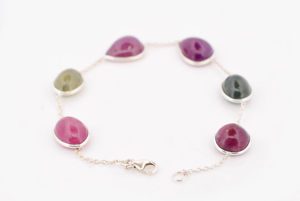 กำไลแซฟไฟร์อัญมณีทรงหลังเบี้ยทำมือหลากสีจากธรรมชาติแท้925เงินสเตอร์ลิง - Product Image 3