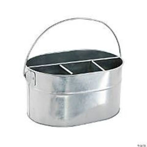 Porta utensilios de metal galvanizado con acabado rústico y base de madera, organizador de cubiertos de cocina de 3 compartimentos con asas para encimera. - Product Image 6