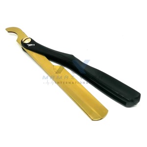 Rasoir de barbier à lame droite en or de qualité supérieure, acier inoxydable, verrouillage pivotant, manche en plastique noir, logo personnalisé de haute qualité - Product Image 4