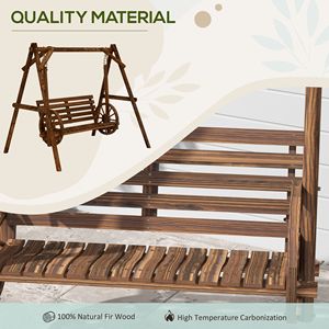 2-Seater Carbonized Brown Wooden Log Patio <b>Swing</b> Chair Bench with Wagon Wheel Armrests Porch <b>Swing</b> A-<b>Frame</b> Stand for Indoor Use - Product Image 4