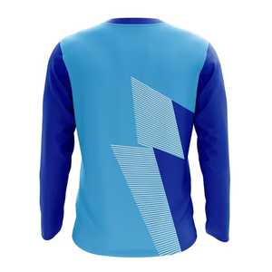 Camiseta de Fútbol de Manga Larga para Hombre, Azul con Estampado Geométrico Sublimado, Cuello Redondo, Absorbe la Humedad - Product Image 2