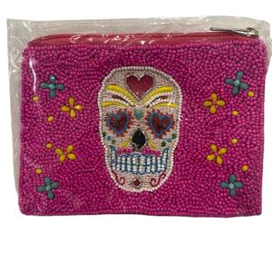 Monedero grande de cuentas de vidrio negro hechas a mano, estilo bohemio con remaches, cremallera y correa para la muñeca - Product Image 2