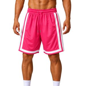 Customized Pink <b>Mens</b> <b>Basketball</b> <b>Shorts</b> With White Side Panel Sport Training <b>Shorts</b> Elastic Waist Activewear Gym Fitness Wear - Product Image 1