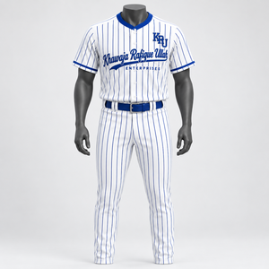 Uniforme de baseball pour hommes Khawaja Rafique Ullah Enterprises, rayé blanc et bleu, polyester respirant, antibactérien, coupe régulière - Product Image 1