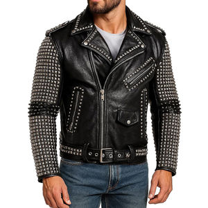 Veste en cuir véritable à pointes et clous, style rock punk, réversible, respirante, première couche, style rock star pour hommes - Product Image 1