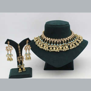 Conjunto de joyas finas de piedra de cristal chapado en oro collar 10581137BLU - Product Image 1