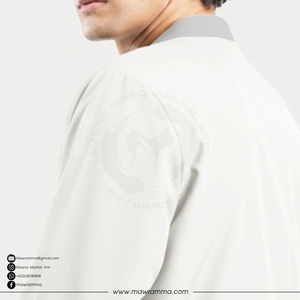 เสื้อแจ็คเก็ตบอมเบอร์สีขาวสำหรับผู้ชาย แบบลำลอง ปิดซิป สีพื้น ผ้าโพลีเอสเตอร์ ทรงปกติ คอตั้ง เสื้อกันหนาวสำหรับผู้ชาย - Product Image 5