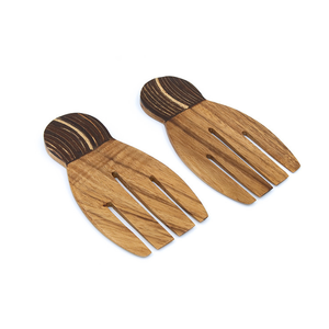 Utensilios de Madera para Ensalada de Madera Suar de Grado Alimenticio, con Forma de Mano y Incrustaciones de Cáscara de Coco Oscura, Color Marrón Claro, para Comedor y Cocina - Product Image 1