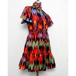 Vestido Mini de Mujer 100% Algodón Tejido, Cuello en V, Manga Corta, Cintura Alta, Corte en A, Estampado Floral Digital, Lavable, Transpirable, para Oficina - Product Image 5