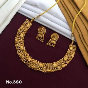 Conjunto de collar de oro antiguo estilo templo con motivos de elefante y diosa, joyería nupcial tradicional, compradores mayoristas de fábrica - Product Image 3