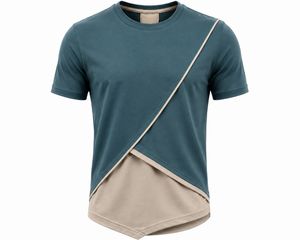 T-shirt à manches courtes pour homme, color-block, avec bordure contrastée, col rond, coupe décontractée, tissu tricoté - Product Image 4