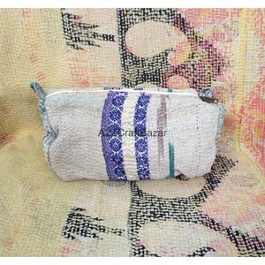 Block Print Kantha Floral Tassel Zipper Closure Eco-Friendly Durable Vintage Fashion Boho Lightweight Soft Handle Makeup <b>Case</b> - Product Image 6