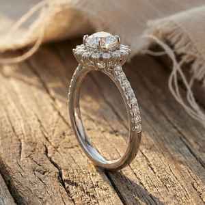 Bague Tournesol en Moissanite Taille Ronde, Style Floral Vintage avec Halo, Bijou Unique pour Mariage ou Promesse, en Argent 925, Cadeau de Mariage Raffiné - Product Image 5