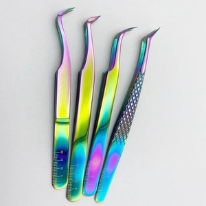 Pince à cils en acier inoxydable multi-couleurs, lot de 3, pour extensions de cils volume, à grip diamanté, précision - Product Image 3