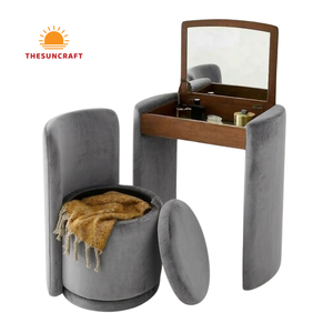 Modern Design Oak Wood Corner Vanity - Girls Beauty <b>Makeup</b> Table with <b>Mirror</b> & Chair Set Wholesale - Product Image 2