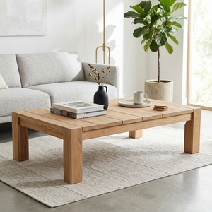 Modern Low Solid Wood Coffee Table Elegant Slatted Plank Top Wooden Accent Table For <b>Rustic</b> Living Room Setup Art Design Set Art - Product Image 3
