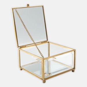 Rectangular Glass Jewelry <b>Box</b> with Metal Frame Storage Case for Rings Necklaces <b>Vanity</b> Desk Use - Product Image 4