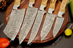 Couteaux de cuisine professionnels en acier damas forgé à la main, lame martelée, 5 pièces, ensemble de couteaux de chef, manche ergonomique en bois, sac de transport en cuir - Product Image 5