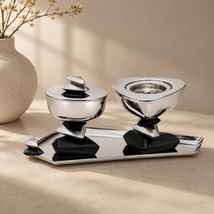 High Quality Metal <b>Silver</b> Incense <b>Burner</b> Set With Stacked Black Bases On A Tray, Perfect For Home Fragrance And Festive Gifting - Product Image 3