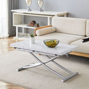 Table relevable multifonctionnelle minimaliste moderne avec plateau en MDF de 0,8 pouce et pieds en métal argenté pour la coiffure ou l'utilisation comme table basse - Product Image 2