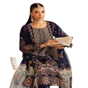 Ramsha Vol M-12 Tenue de soirée pour femme Robes Panjabi Designers pakistanais Costumes trois pièces brodés en organza - Product Image 1