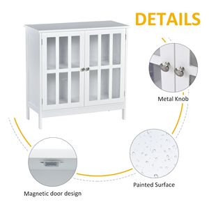 White 2-Door Buffet Sideboard Cabinet for Dining Room & <b>Kitchen</b> Transparent Door Credenza for Hallway <b>Storage</b> - Product Image 6