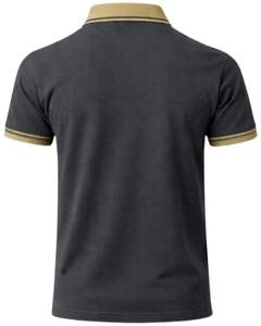 Polo en coton gris anthracite pour homme avec col et bordures de manches contrastants kaki, coupe classique, décontracté, été, approvisionnement en gros OEM - Product Image 2