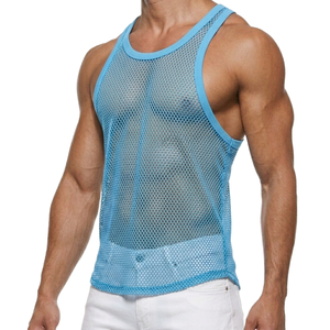 Camiseta sin mangas de malla color borgoña para hombre, cuello redondo, color sólido, transpirable, de secado rápido, deportiva, informal, para fitness. - Product Image 3