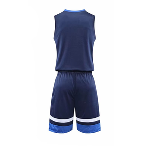 Uniforme de basket-ball pour hommes, ensemble maillot sans manches et short, tissu en maille anti-humidité, taille élastique, couleur unie bleue - Product Image 3